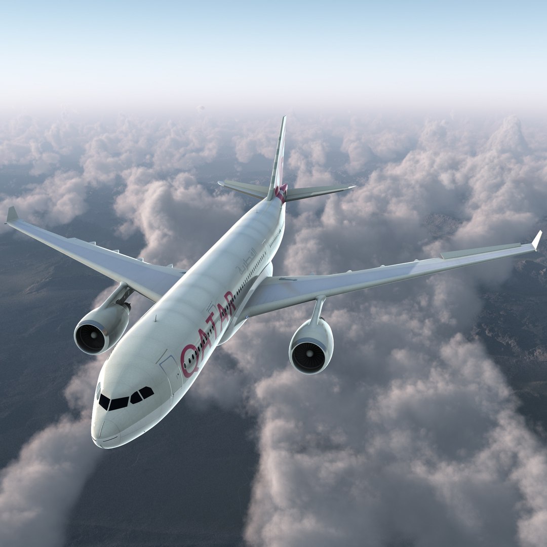 Jet Airliner Airbus A330-200 Qatar Rigged 3D Model 3D model preview