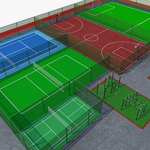 Mini stadiums and street fitness Badminton tennis voleyball basketball football 3D model