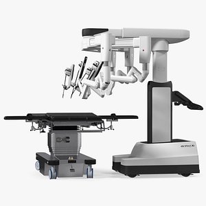 3D model Surgical Robotic System da Vinci SI Rigged with Operating Table for Modo