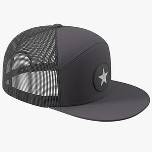 Flat Brim Trucker Hat with Mesh Back 3D model