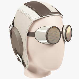 ancient pilot helmet goggles 3D model