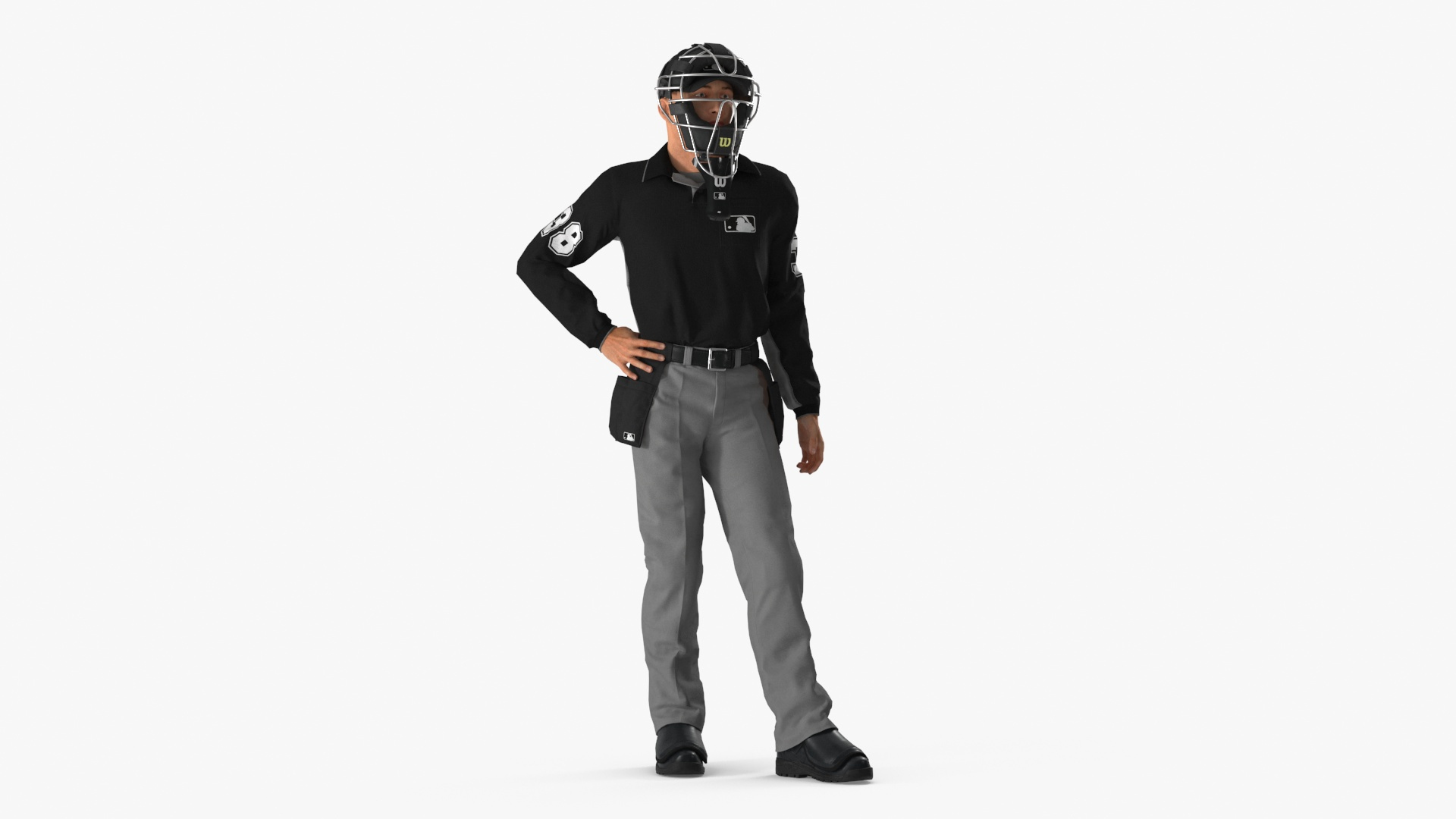 Baseball Umpire With Protective Mask Standing Pose 3D Model