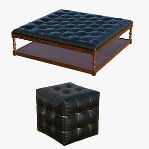 Chesterfield Coffee Table With Pouf 3D model
