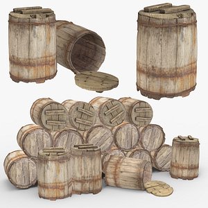 Old Wooden Barrel 3D model