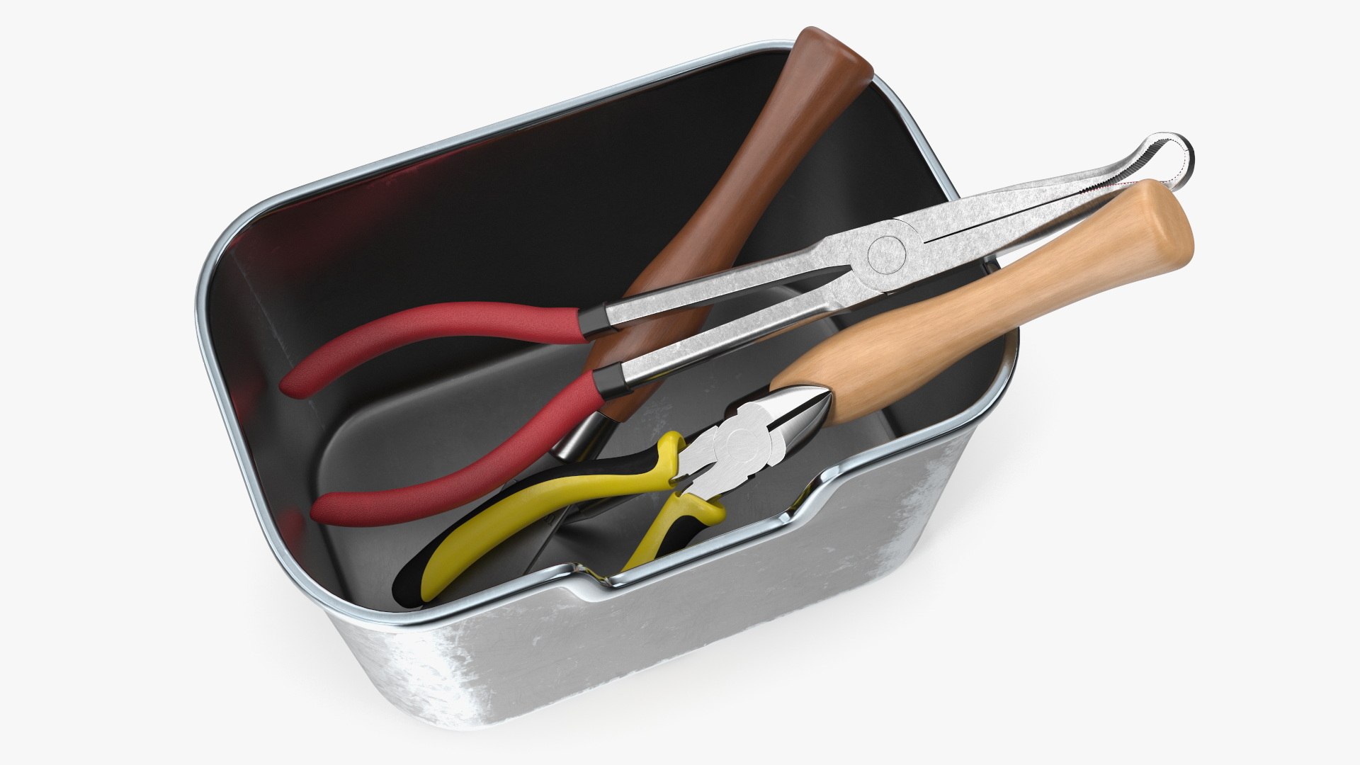 Household Repair Kit with Steel Tray and Hand Tools 3D model preview