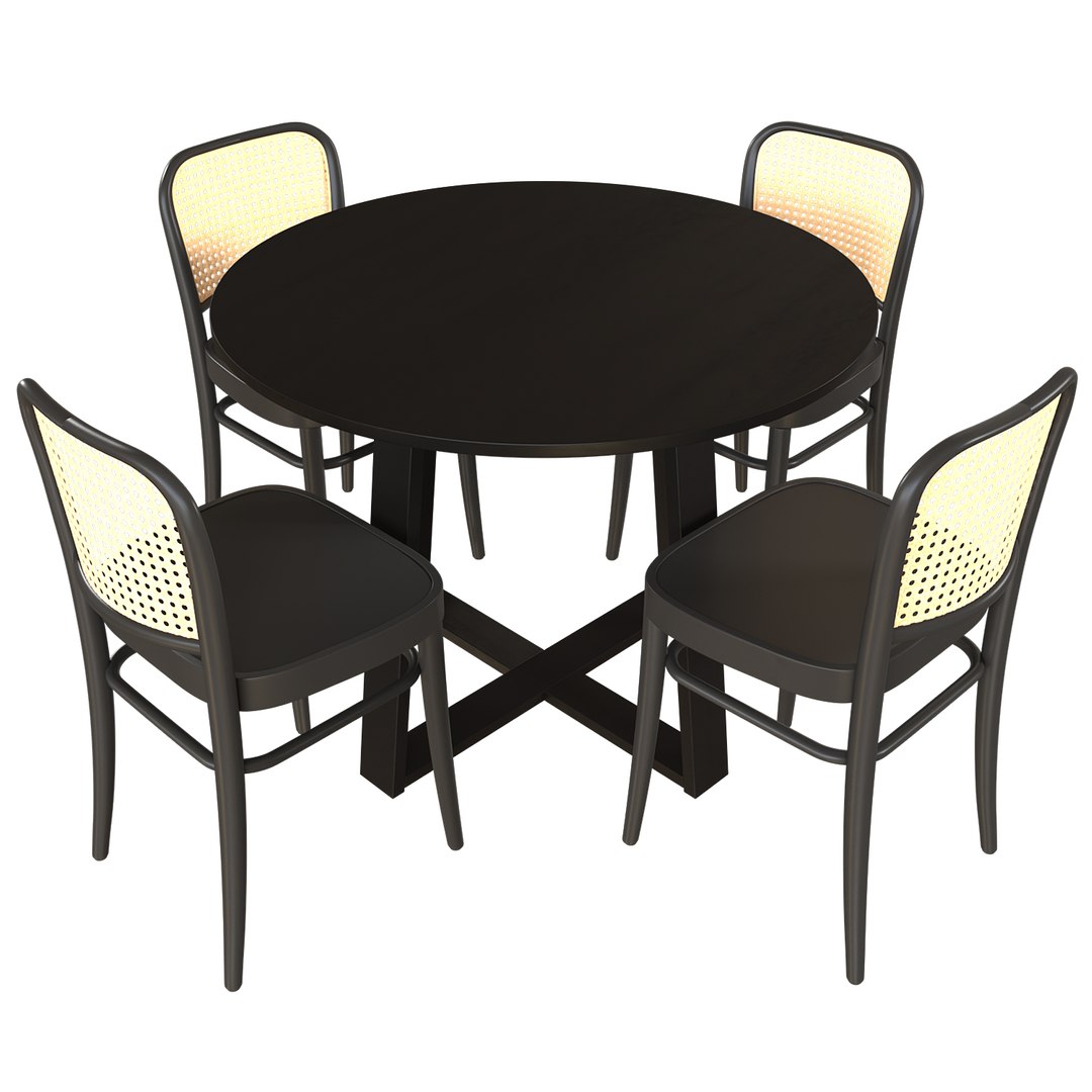 3D Olwen Oak Wood Round Dining Table And Hoffmann Replica Beech Wood