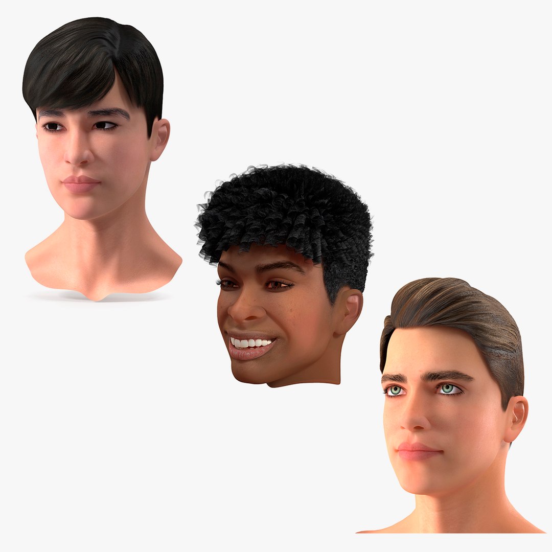 Teenage Boy Heads Collection 2 3D model preview