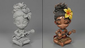 3D Chibi Musician 3D Print Ready Cute Anime Miniature Character Playing Music
