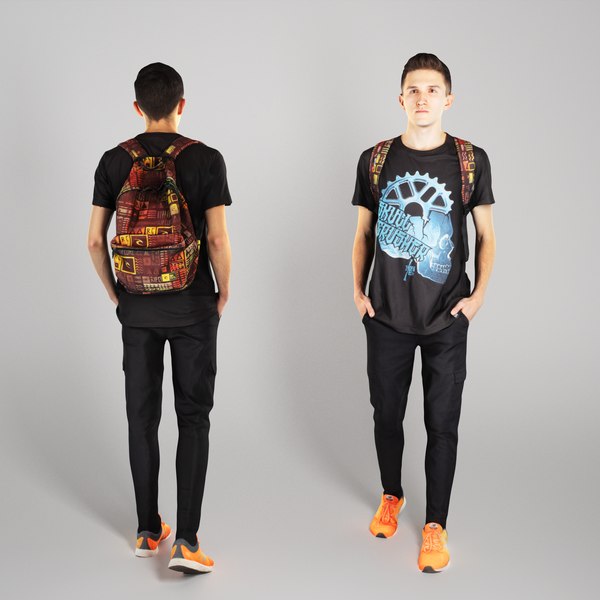 3D scanned human man backpack model