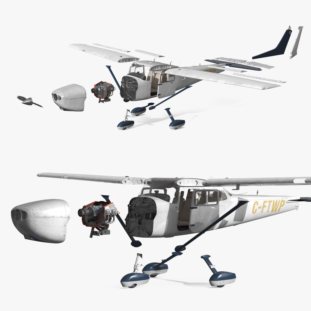 Cessna Disassembled Airplane Structure with Engine 3D model preview