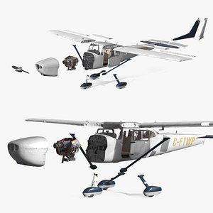 3D Cessna Disassembled Airplane Structure with Engine