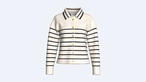 3D model Girls Striped Polo Neck Cardigan