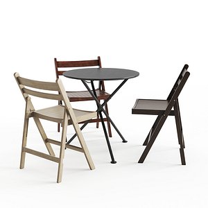Outdoor French 3 legs Cafe Folding Table and Chairs 3D model