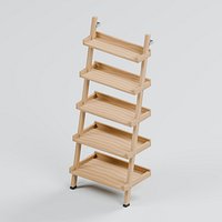 Leaning Oak Ladder Bookcase with Five Shelves and Wall Fixings