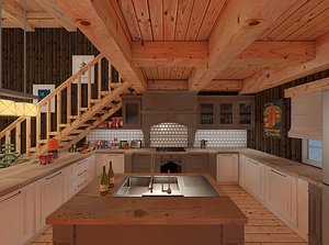 norwegian cozy cabin interior house 3D