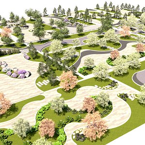 3D Curvilinear Garden Park 3D Pack