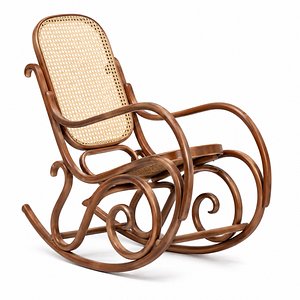 Vintage Bentwood Cane Rocking Chair With Curved Wooden Frame 3D model