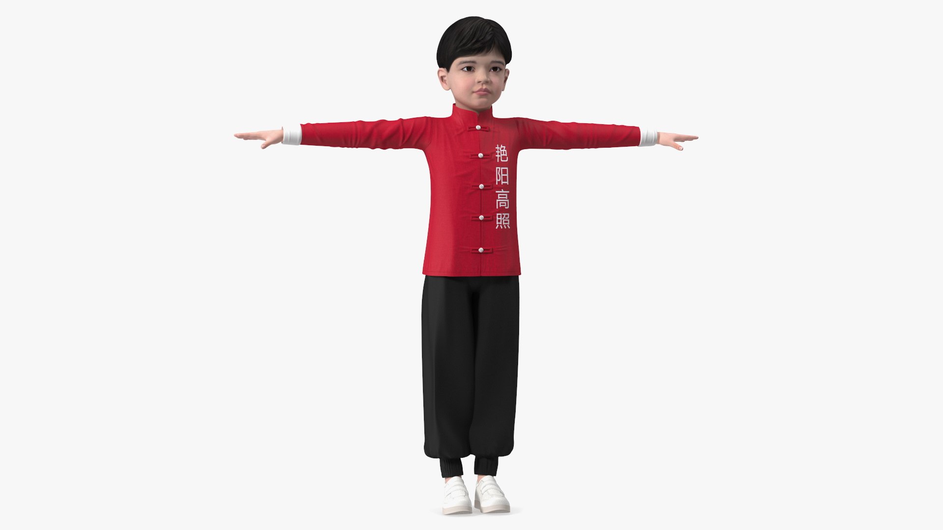 Asian Boy Traditional Costume T-pose 3D model preview