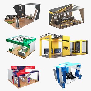 3D Modern Exhibition Stand Trade Show Booth 6 in1 Collection model