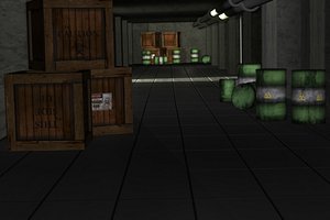 3d hallway barrels crates
