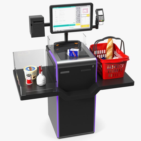 Self Service Checkout System Black with Basket And Goods model