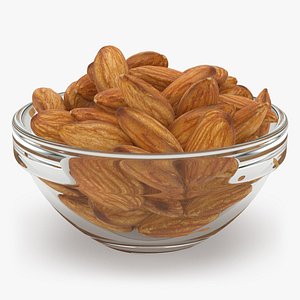 3D Almonds in a Glass Bowl