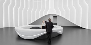 Futuristic Minimalist Reception Lobby with Wave Wall Panels 792