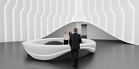 Futuristic Minimalist Reception Lobby with Wave Wall Panels 792