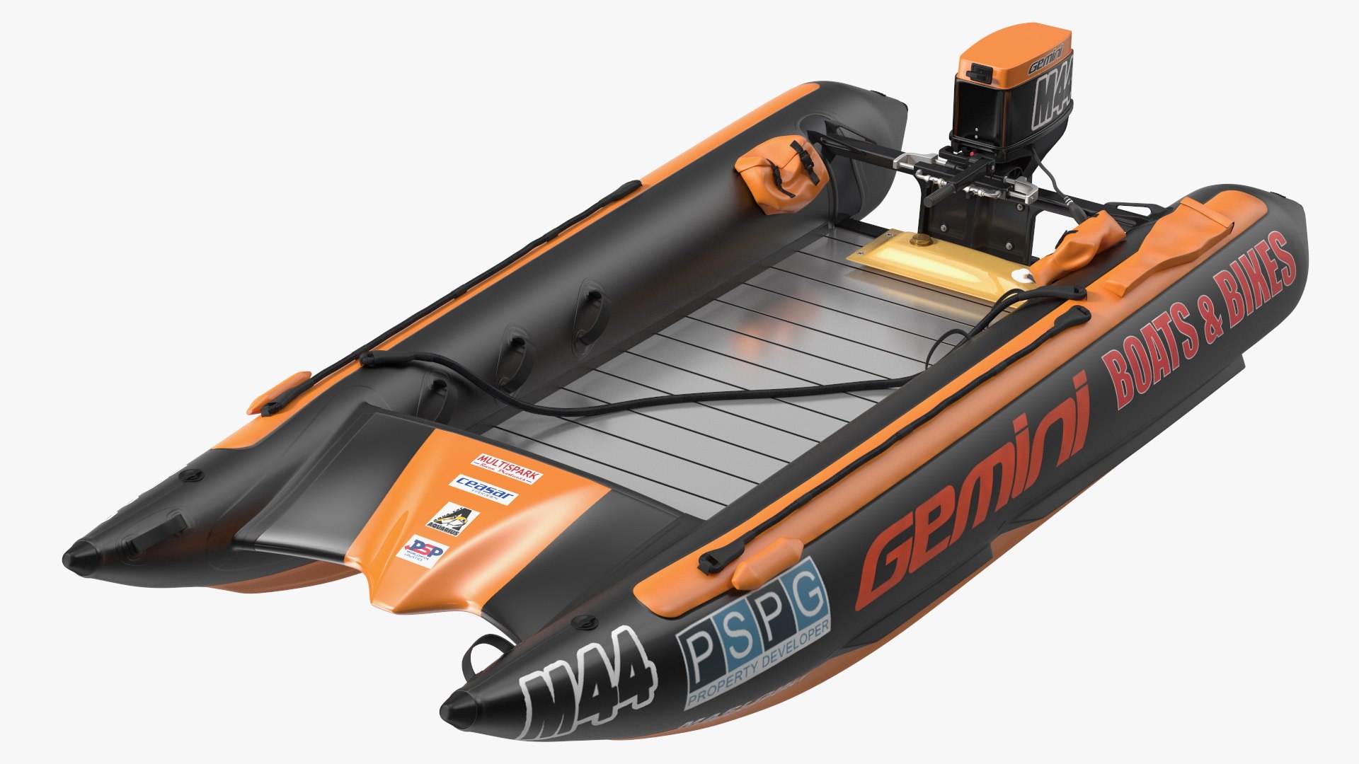 Racing Boat Gemini Zapcat F1 with Engine Orange Rigged 3D model preview