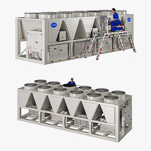 Industrial HVAC Unit With Engineer Repairing