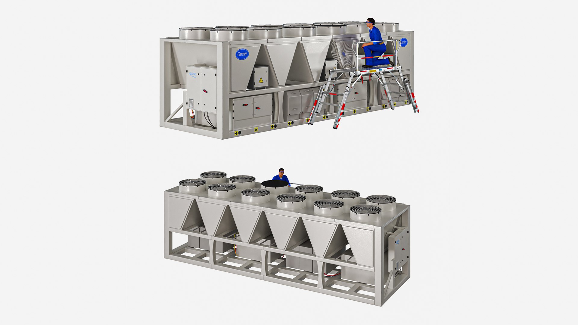 Industrial HVAC Unit With Engineer Repairing 3D model preview