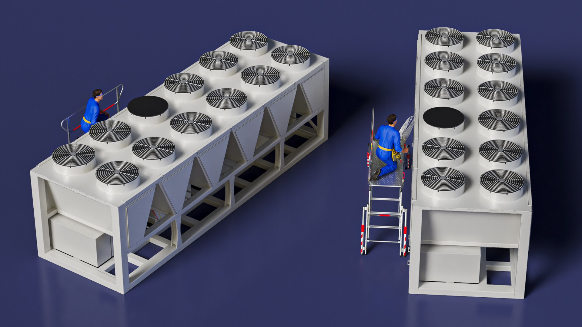 3D Industrial HVAC Unit With Engineer Repairing Model - TurboSquid 2328296
