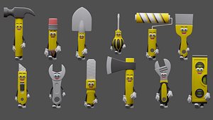 Cartoon characters construction tools