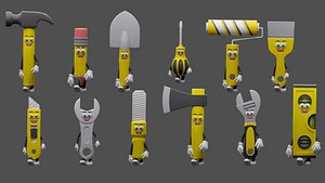 Cartoon characters construction tools