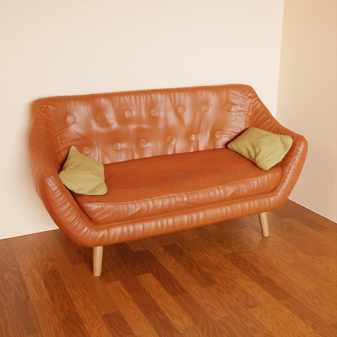 Aesthetic Brown Leather Loveseat Couch 3D - TurboSquid 2067949