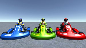 3 Low Poly Karts with Player 2