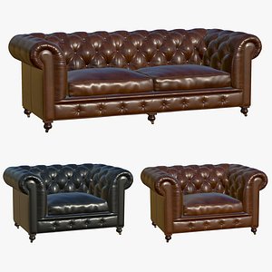 3D Chesterfield Leather Realistic Sofa