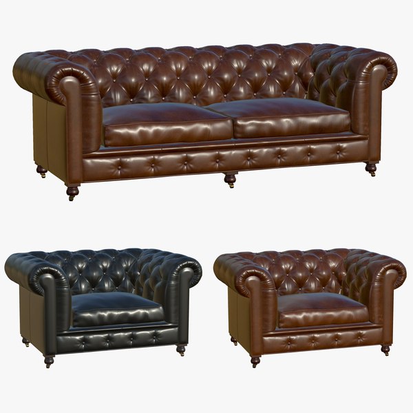 3D Chesterfield Leather Realistic Sofa