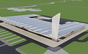 Transport Hub Exterior - CoachBus Station with Grand Canopy and Drop-off Plaza