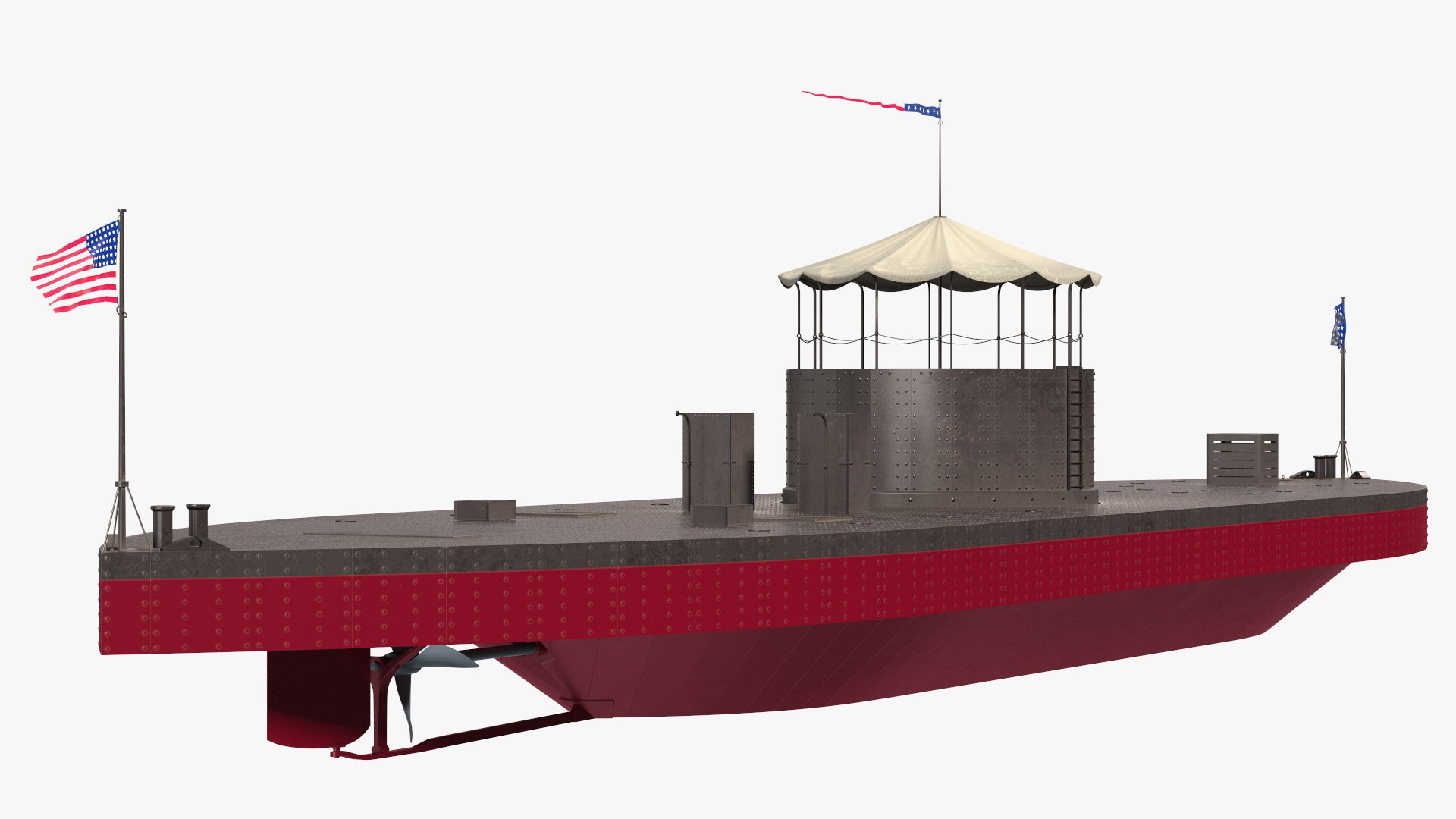 US Civil War Warship with Tower New Rigged 3D model preview