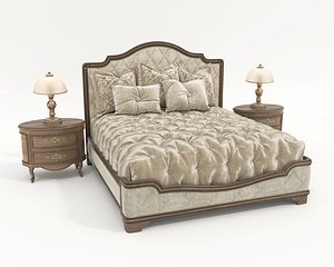 3D Victorian Style Tufted Bed with Nightstands