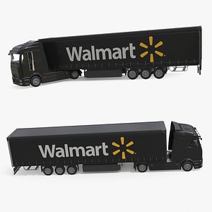 3D Electric Truck with Walmart Trailer Black Rigged for Maya