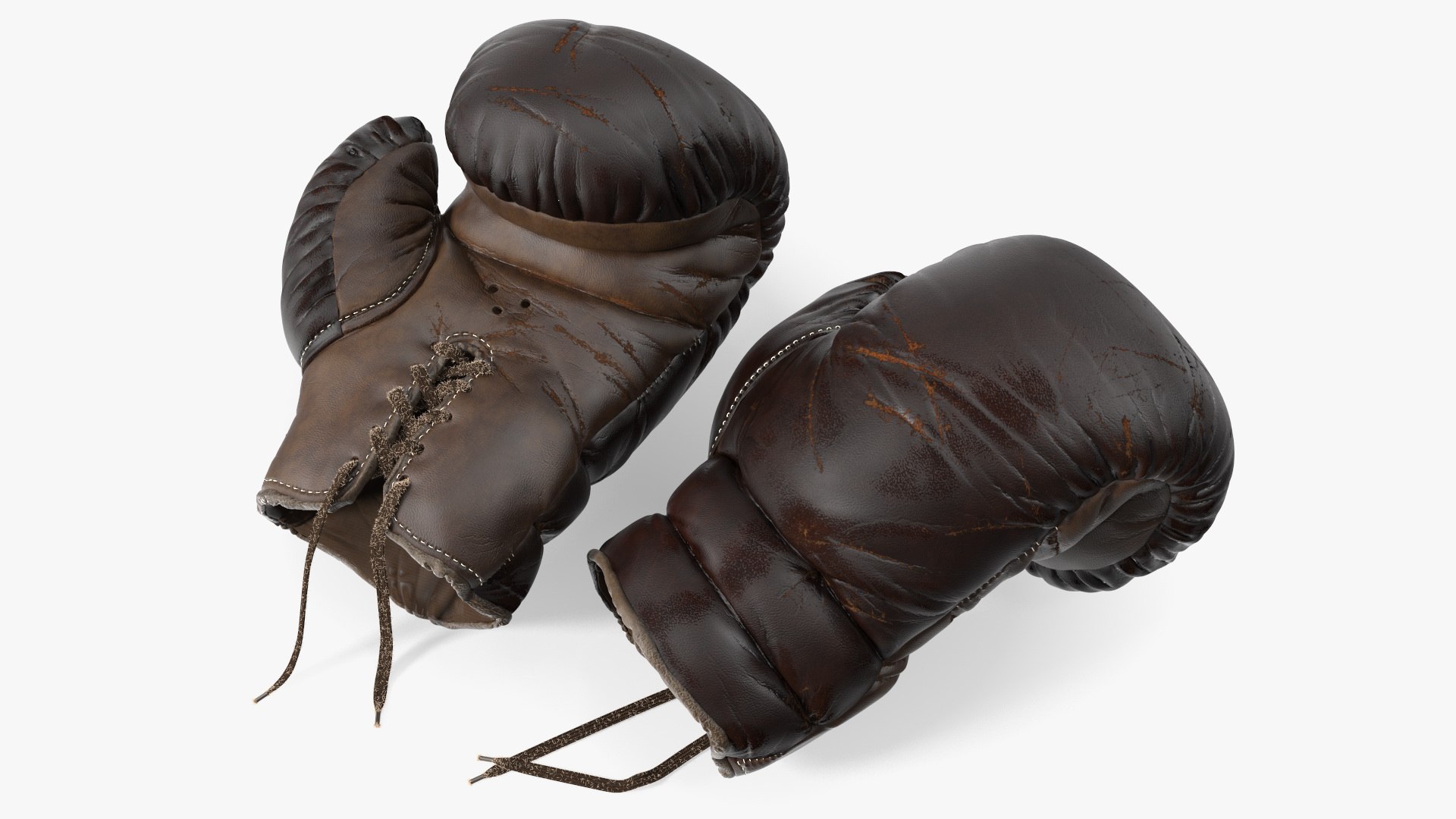 Old Brown Leather Boxing Gloves 3D model preview