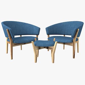 3D blue living room chair wood