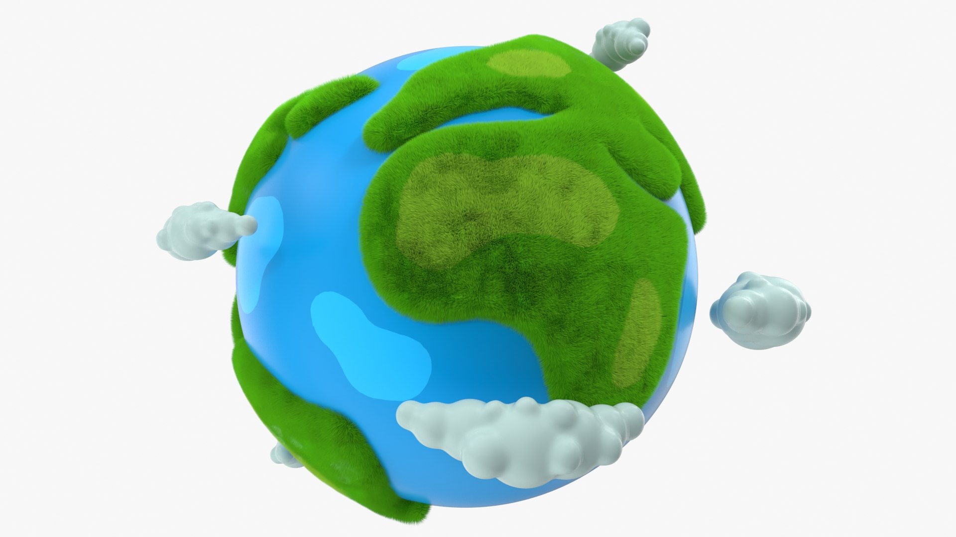 Cartoon Earth with Clouds Fur 3D model preview