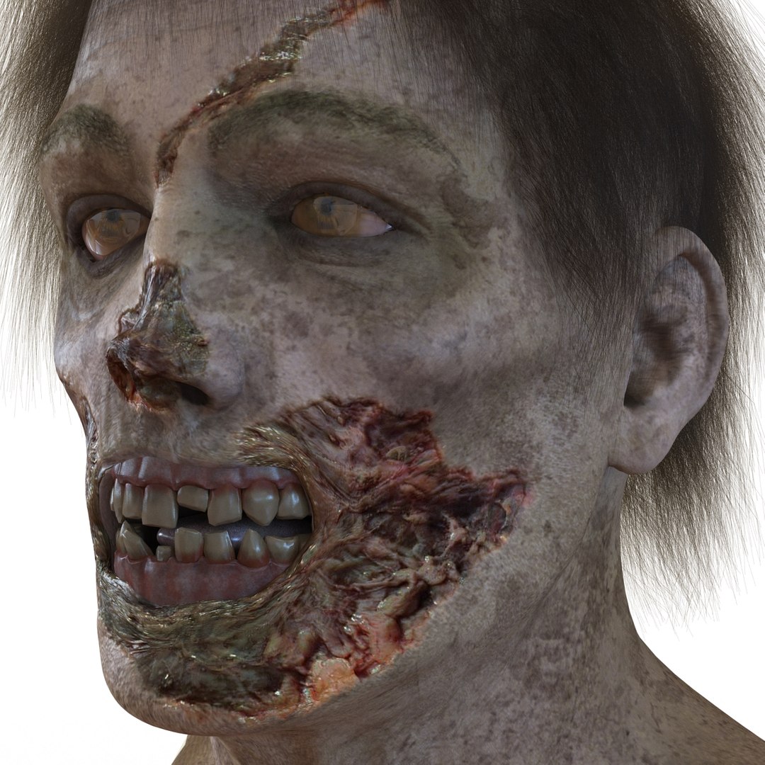 3d Zombie Head Hair Rigged Model