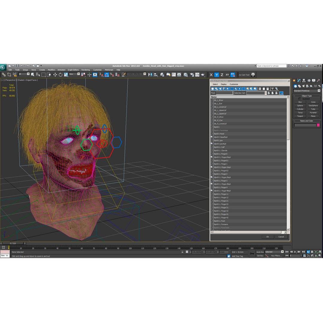 3d Zombie Head Hair Rigged Model
