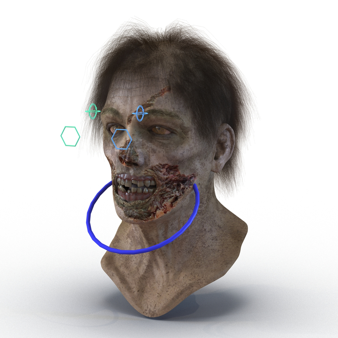 3d Zombie Head Hair Rigged Model