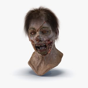 Zombie Head 3D Model with Hair Rigged