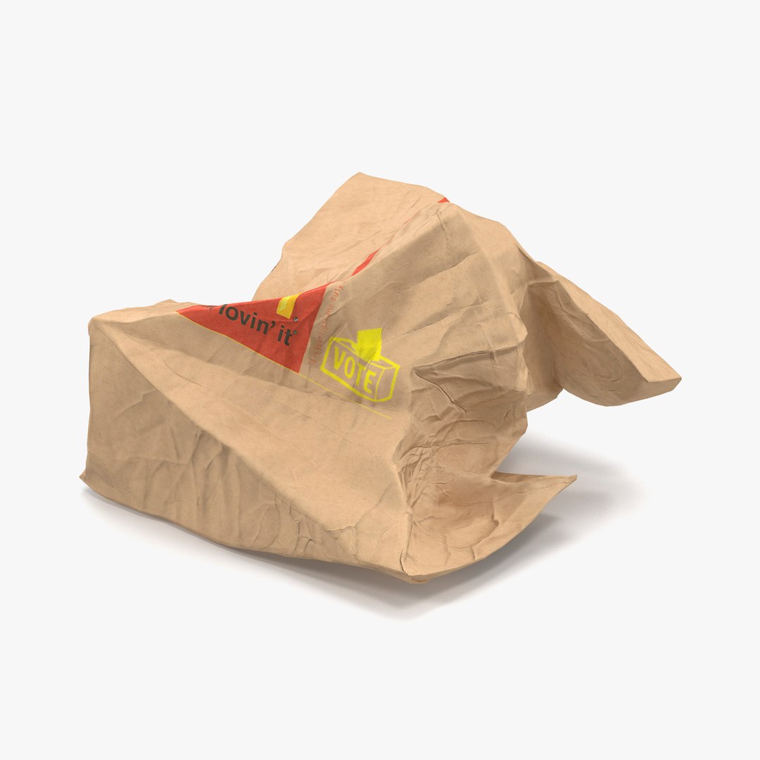 Crumpled Fast Food Paper Bag 2 Mcdonalds 3D model preview